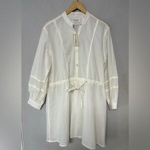 Emerson Fry India Collection White Tie Waist Organic Cotton‎ Dress Size M